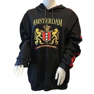 Amsterdam Hoodie Men's L Black Embroidered Lion Streetwear Cotton "Fox Originals